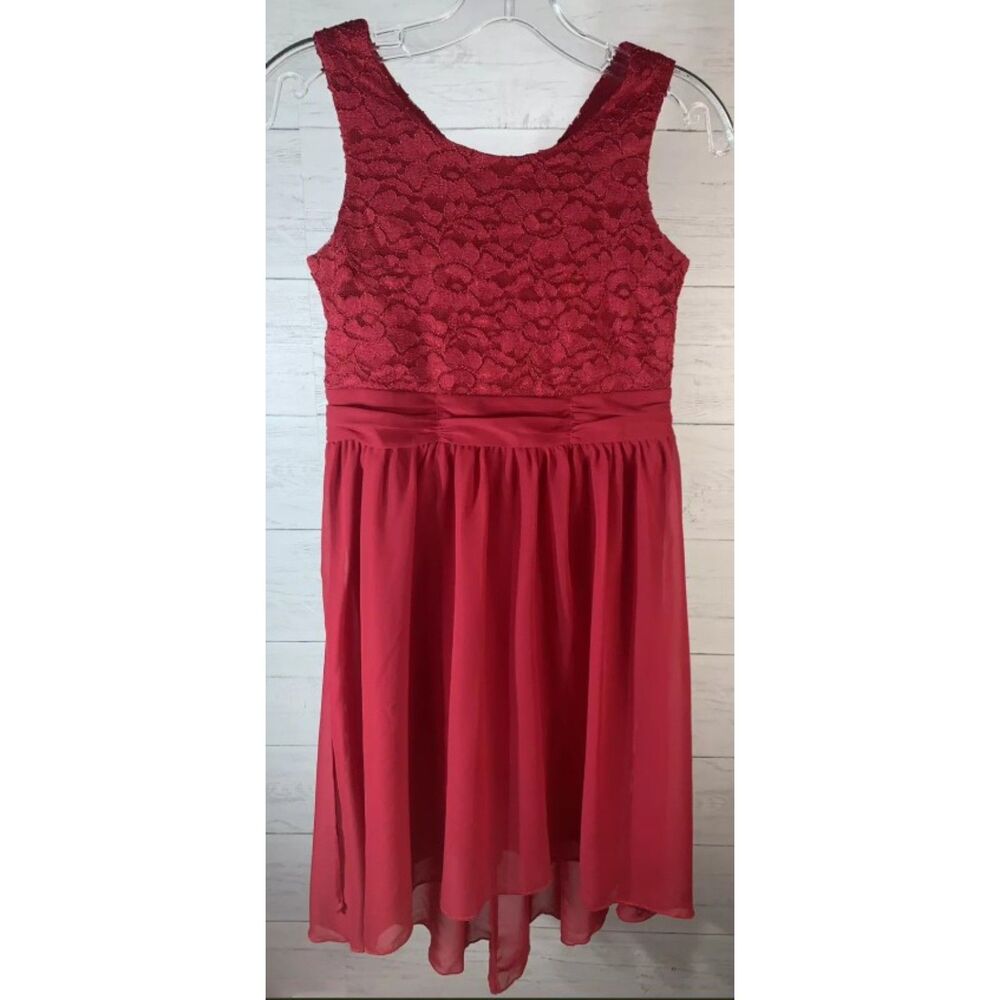 Girls Sz 16 Dark Fuchsia Sleeveless High Low Lacy Bodice Church Dress SPEECHLESS